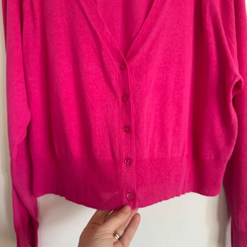 Babaton Aritzia Hot Pink Cotton Blend Cardigan Sweater | Size M